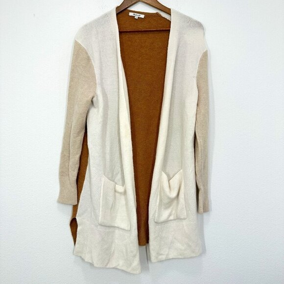 Madewell Kent Cardigan In Heather Timber‎ Cream Brown Colorblock Coziest Yarn M - Picture 1 of 5